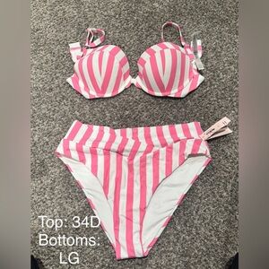 Pink and White Striped Bikini Set